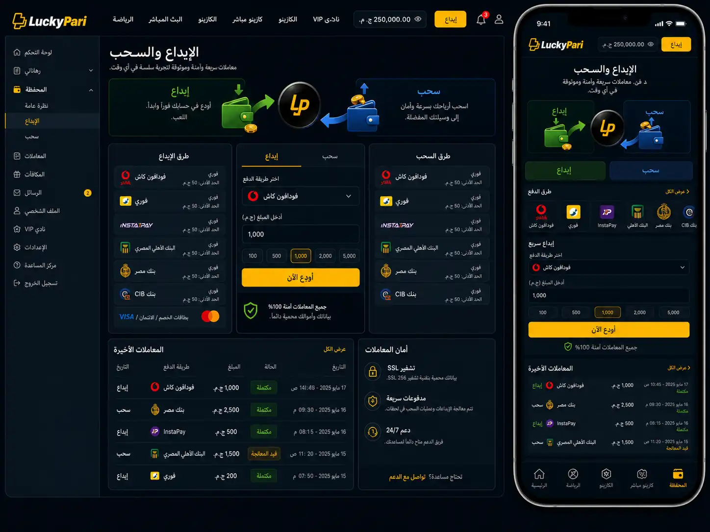 خيارات الإيداع والسحب للمستخدمين في مصر